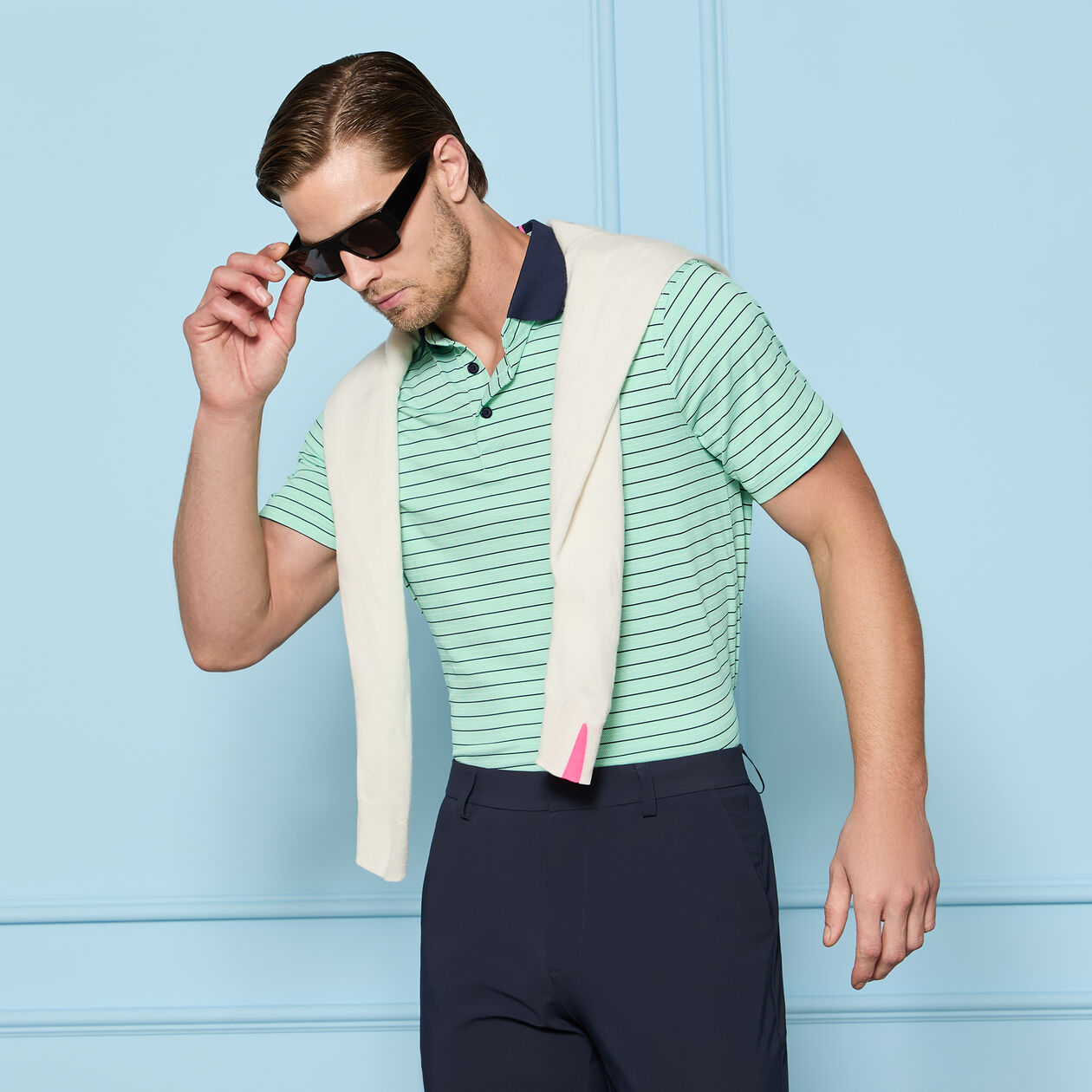 G/Fore Herringbone Stripe Tech Jersey Polo