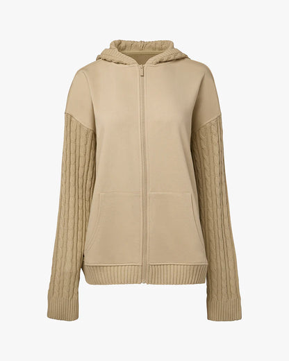 WeWoreWhat Cable Knit Sleeve Zip Up Hoodie