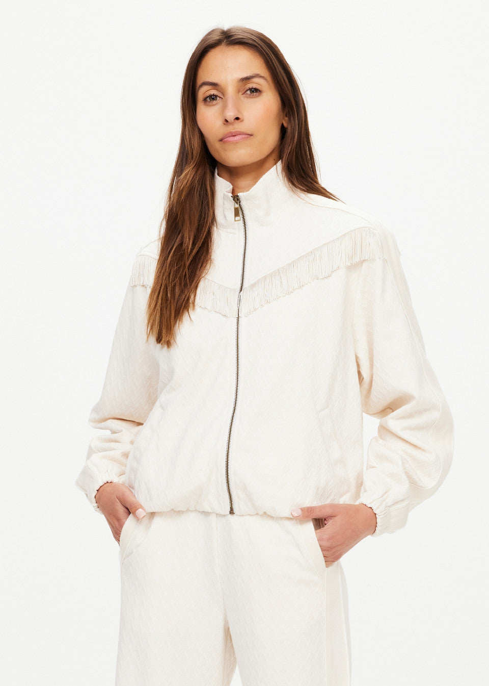 The Upside Bow N Arrow Fringe Zip Jacket