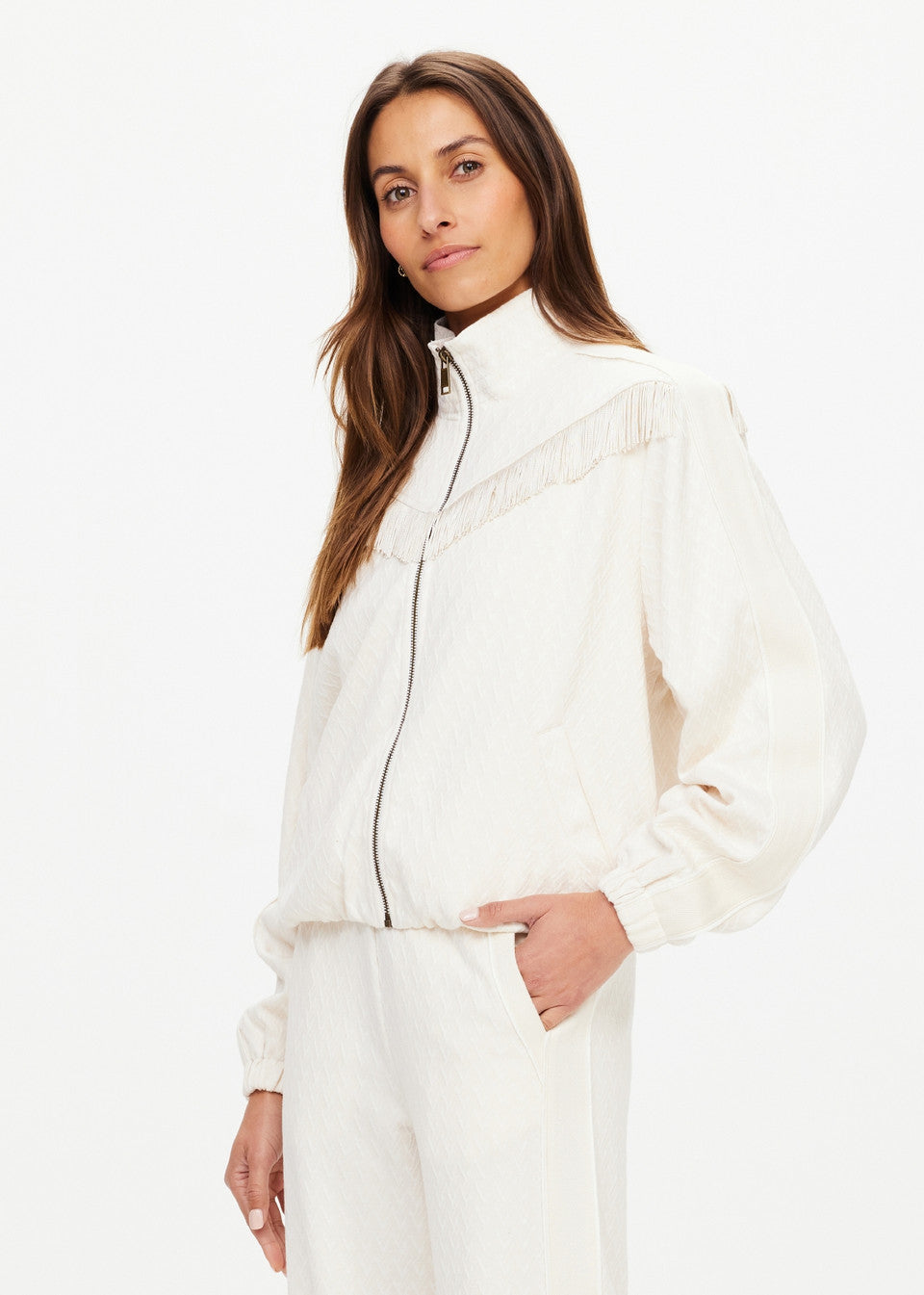 The Upside Bow N Arrow Fringe Zip Jacket