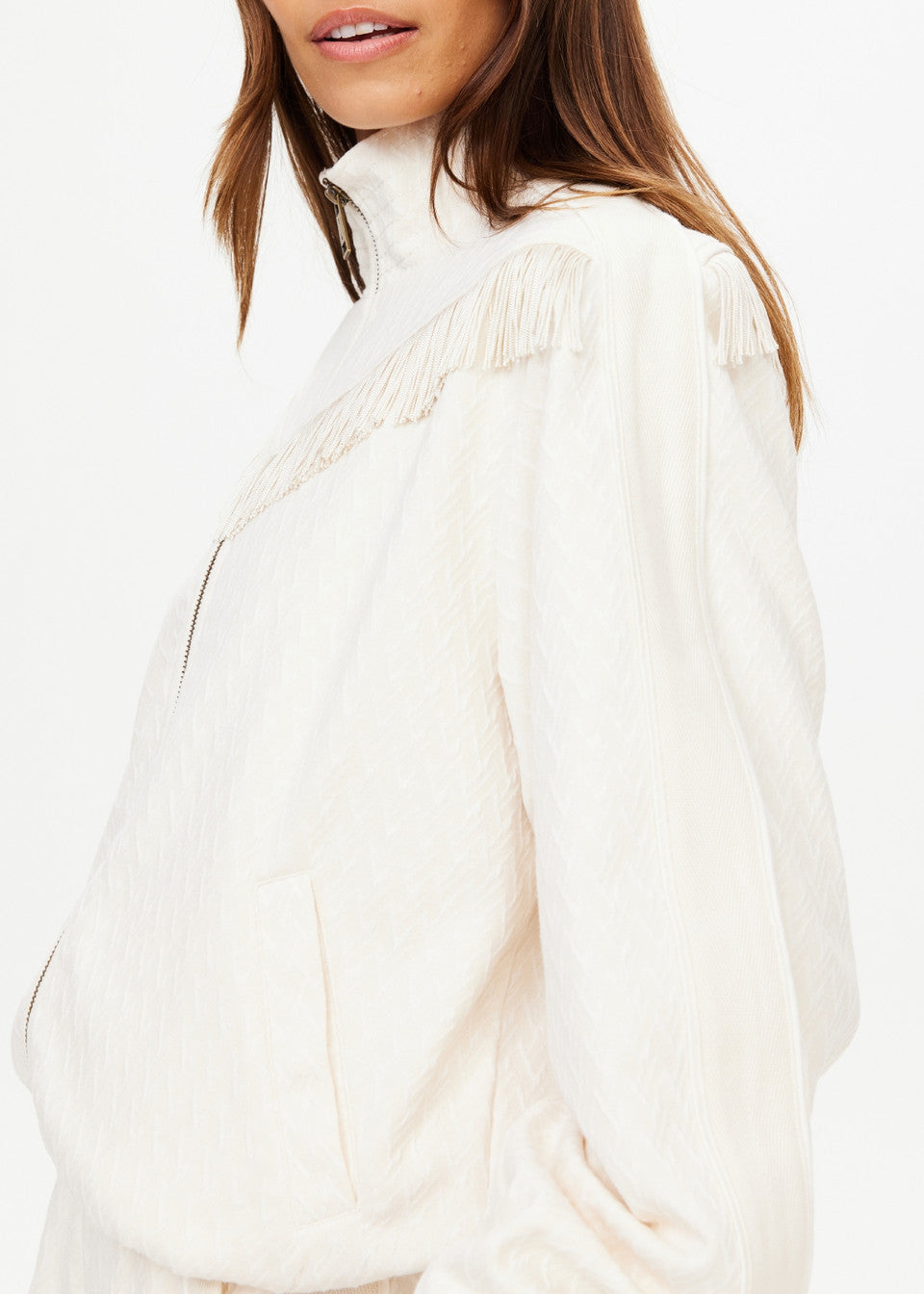 The Upside Bow N Arrow Fringe Zip Jacket
